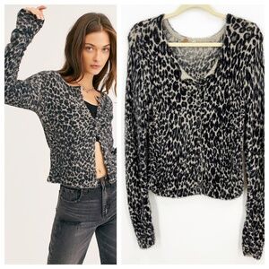 Free People One Leopard Mink Cardigan Sz S